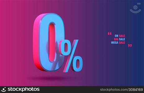 0% of sale discount 3D icon on colorful background