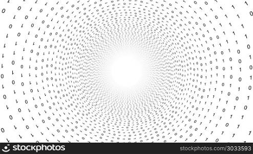 01 or binary data on the computer screen in circle shape on whit. 01 or binary data on the computer screen in circle shape on white background, 3d illustration. 01 or binary data on the computer screen in circle shape on white background, 3d illustration