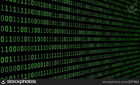 01 or binary numbers on the computer screen on monitor matrix background, Digital data code in hacker or safety security technology concept. Abstract illustration