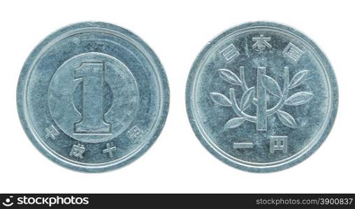 1 japanese yen coin isolated on white with clipping path