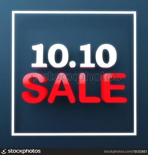 10.10 SALE promotion banner sign for advertising on blue background. October tenth day sale promo. Business and retail concept. 3D illustration rendering.