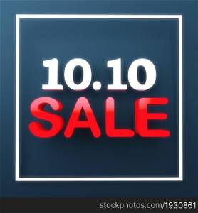 10.10 SALE promotion banner sign for advertising on blue background. October tenth day sale promo. Business and retail concept. 3D illustration rendering.