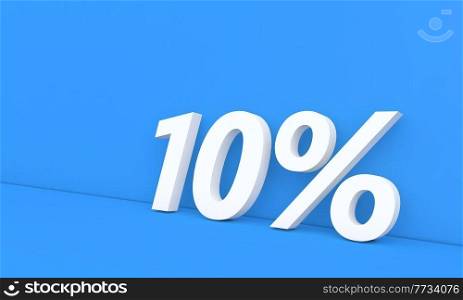 10 percent discount on sale. White numbers on a blue background. 3d render illustration. . 10 percent discount on sale. White numbers on a blue background. 