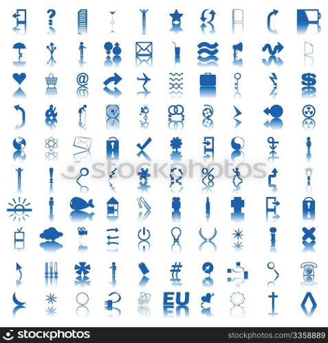 100 blue icons over a white background