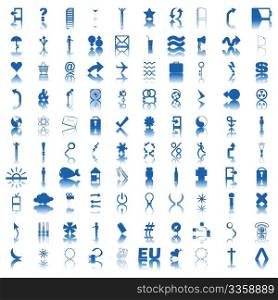 100 blue icons over a white background