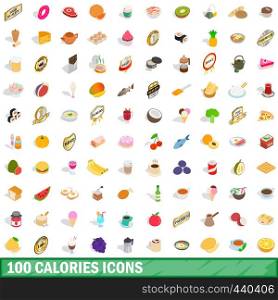 100 calories icons set in isometric 3d style for any design vector illustration. 100 calories icons set, isometric 3d style
