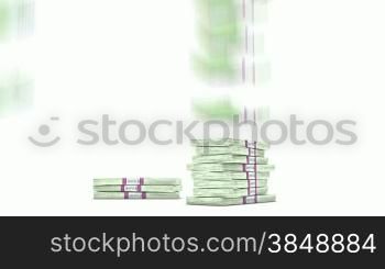 100 Euro bundles stacks falling down. Wealth and money