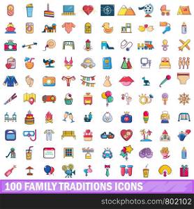 100 family traditions icons set in cartoon style for any design vector illustration. 100 family traditions icons set, cartoon style