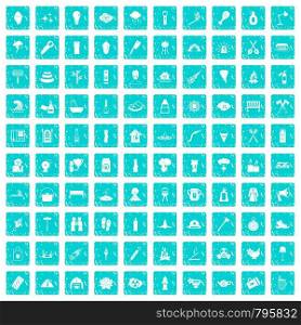 100 fire icons set in grunge style blue color isolated on white background vector illustration. 100 fire icons set grunge blue