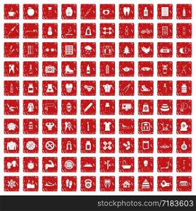 100 fit body icons set in grunge style red color isolated on white background vector illustration. 100 fit body icons set grunge red