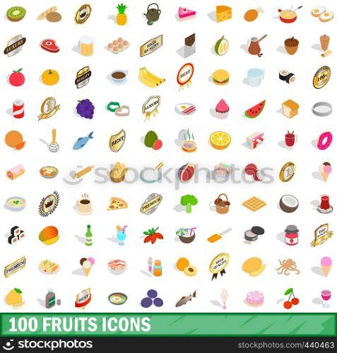 100 fruits icons set in isometric 3d style for any design vector illustration. 100 fruits icons set, isometric 3d style