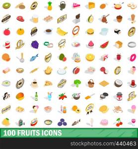 100 fruits icons set in isometric 3d style for any design vector illustration. 100 fruits icons set, isometric 3d style
