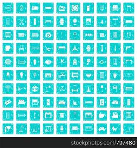 100 furnishing icons set in grunge style blue color isolated on white background vector illustration. 100 furnishing icons set grunge blue