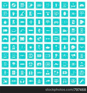 100 gadget icons set in grunge style blue color isolated on white background vector illustration. 100 gadget icons set grunge blue