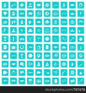 100 gambling icons set in grunge style blue color isolated on white background vector illustration. 100 gambling icons set grunge blue