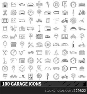 100 garage set in outline style for any design vector illustration. 100 garage icons set, outline style