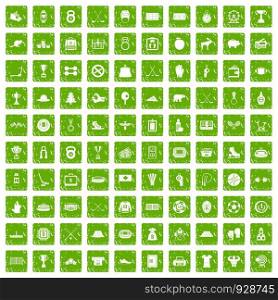 100 hockey icons set in grunge style green color isolated on white background vector illustration. 100 hockey icons set grunge green