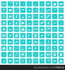 100 hotel icons set in grunge style blue color isolated on white background vector illustration. 100 hotel icons set grunge blue