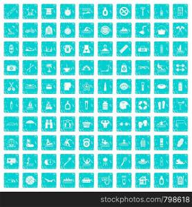 100 human health icons set in grunge style blue color isolated on white background vector illustration. 100 human health icons set grunge blue
