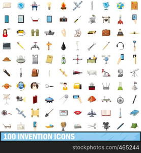 100 invention icons set in cartoon style for any design vector illustration. 100 invention icons set, cartoon style