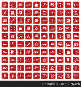 100 work icons set in grunge style red color isolated on white background vector illustration. 100 work icons set grunge red