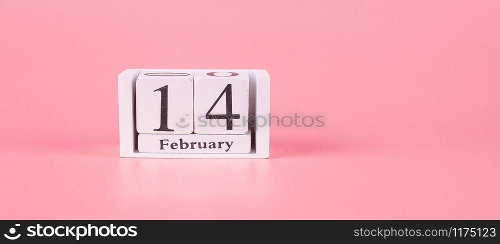 14 February calendar on pink background. Love, Wedding, Romantic and Happy Valentine day holiday concept