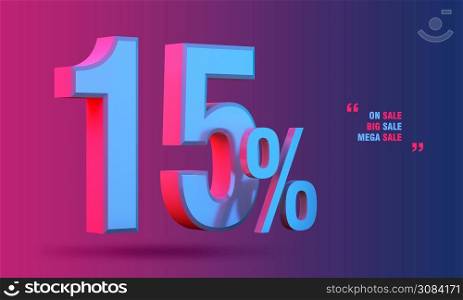 15% of sale discount 3D icon on colorful background
