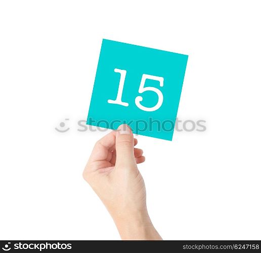 15 written on a card held by a hand