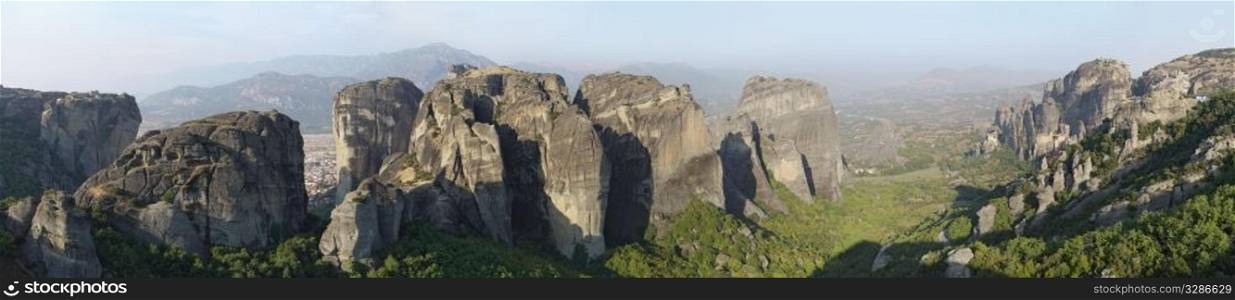 180 degree panorama for the Meteora rock monastery. Greece