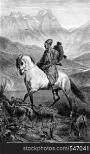 1861 Exhibition of Painting. A shepherd in Kabylia, vintage engraved illustration. Magasin Pittoresque 1861.