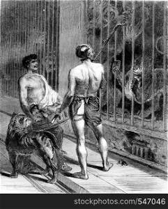 1861 Exhibition of Painting. The Gladiator, vintage engraved illustration. Magasin Pittoresque 1861.