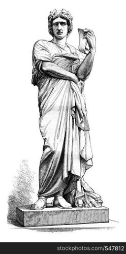 1861 Sculpture Show, Virgil statue by Thomas, vintage engraved illustration. Magasin Pittoresque 1861.