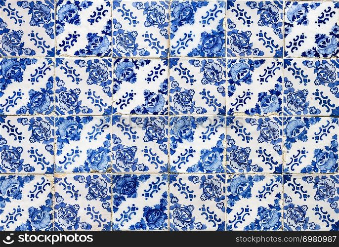 18th century blue tiles covering the facade of the Baroque Church of Mercy in the city of Gouveia, Beira Alta, Portugal