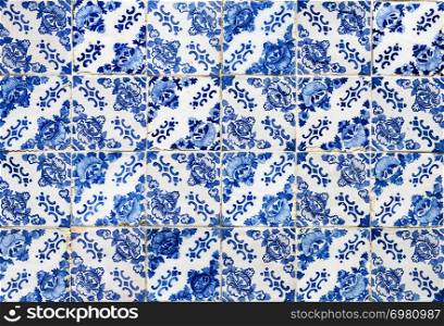 18th century blue tiles covering the facade of the Baroque Church of Mercy in the city of Gouveia, Beira Alta, Portugal