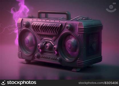 1980s Retro ghetto blaster and dust isolated on black background. Neural network AI generated art. 1980s Retro ghetto blaster and dust isolated on black background. Neural network AI generated