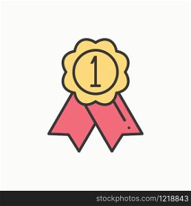 1st place gold medal award with ribbon. Winner line thin icon. First place leadership champion achievement. Vector isolated illustration. Linear flat design. Success symbols. Object. Sign.. 1st place gold medal award with ribbon. Winner line thin icon. First place leadership champion achievement. Vector isolated illustration. Linear flat design. Success symbols. Object. Sign. Badge