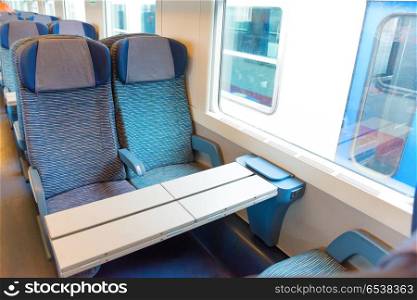 2 class seats in the modern european train. Seats in modern train