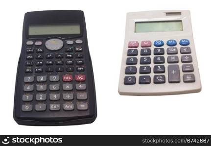 2 kind of calculators isolated on white, for concepts or traditional and technological.
