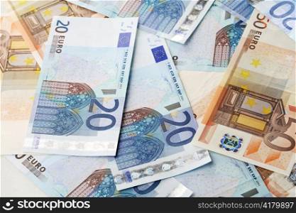 20 and 50 euro bills. Euro bills