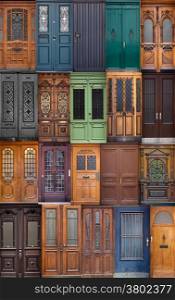 20 different European front entrance doors. set of colorful wooden doors