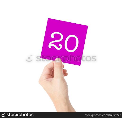 20 written on a card held by a hand