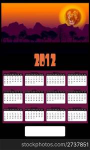 2012 African Lion Head and Tree Silhouette Sunset Calendar