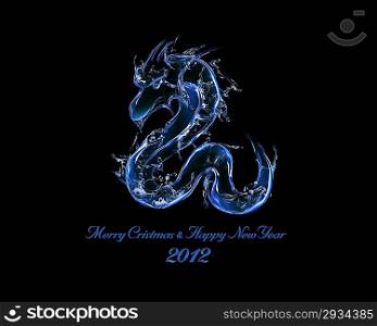 2012 is Year of Black Water Dragon: liquid concept of New Year 2012 illustration for greeting card, calendar cover