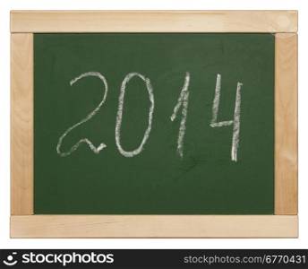 2014 written on blackboard isolated on white