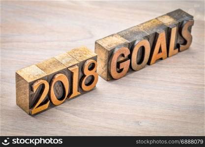 2018 goals banner - New Year resolution concept - text in vintage letterpress wood type printing blocks against grained wood