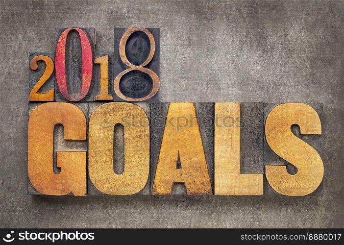 2018 goals - New Year resolution concept - word abstract in vintage letterpress wood type blocks against grunge metal background