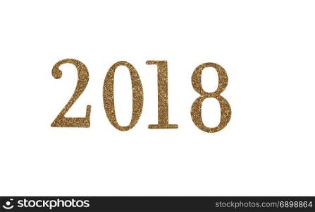 2018 gold New Year numbers isolated on pure white background
