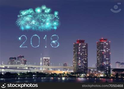 2018 Happy new year firework Sparkle at night, Odaiba,Tokyo cityscape, Japan