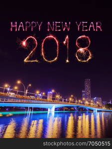 2018 Happy new year firework Sparkle with Jubilee bridge at night, Singapore