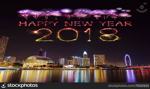 2018 Happy new year firework Sparkle with Singapore cityscape at night